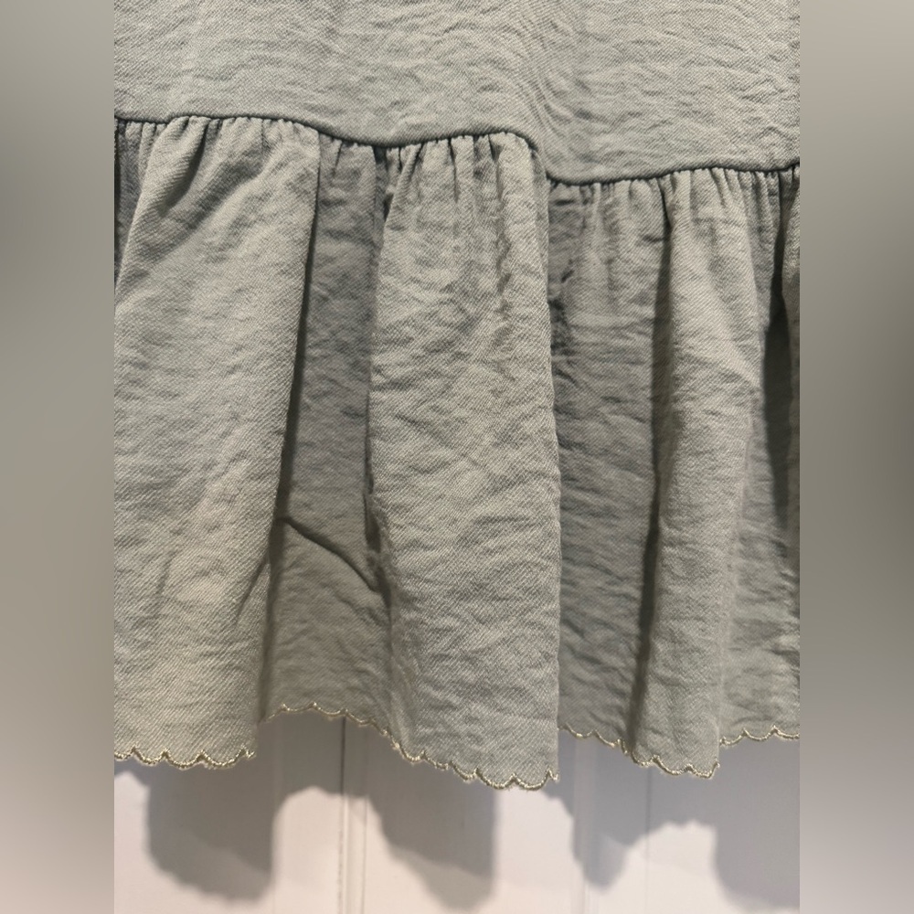 FRNCH Sage Green Mini Dress with Long Sleeves and Scalloped Hem, sz S - Picture 11 of 15